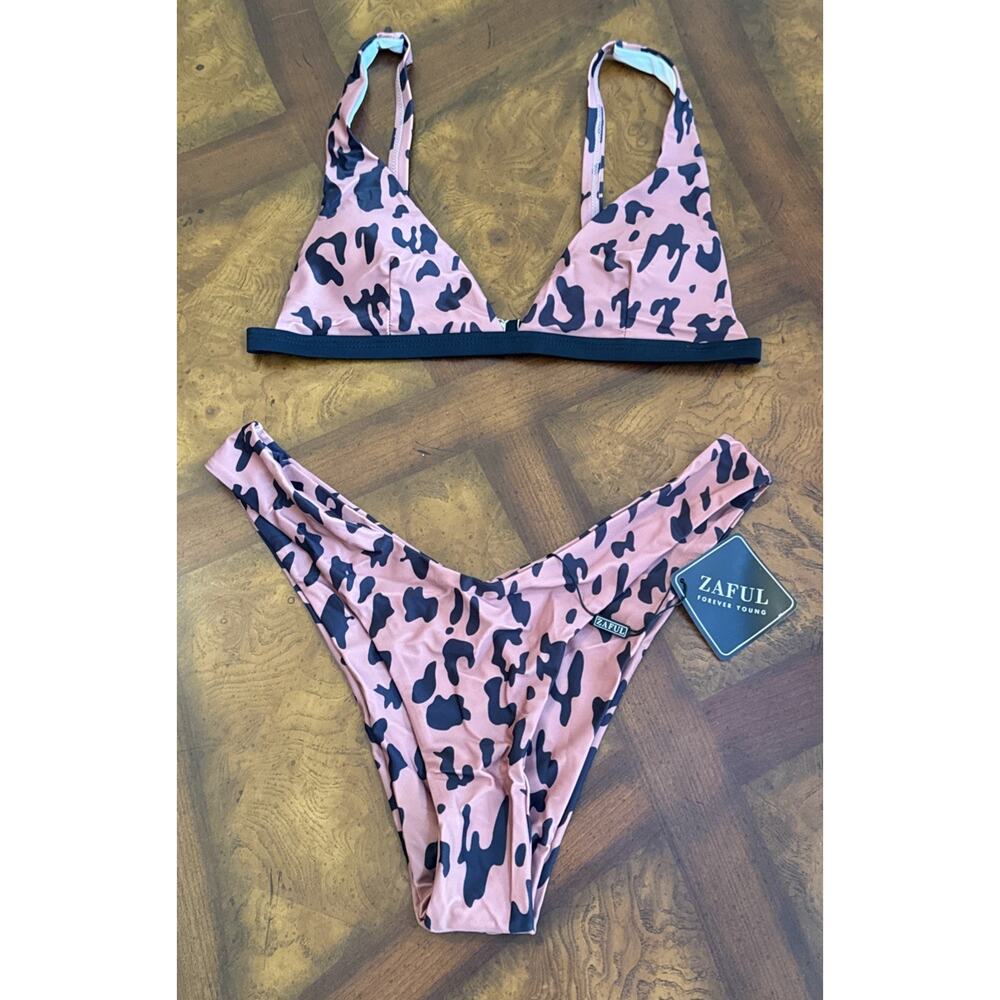 Zaful Black And Brown Animal Print Swimsuit Size US 6 NWT Lakelife Beach Vacay
